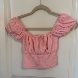 Glassons Pink Ribbed Off-Shoulder Crop Top